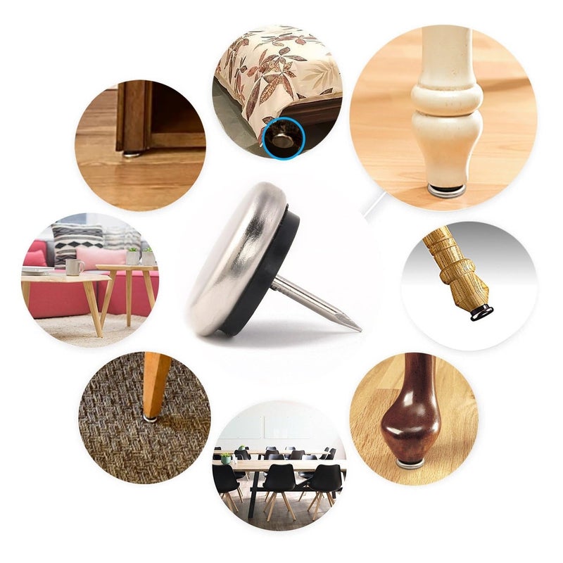 Furnigear Dia Nail On Furniture Glides for Chairs, Tables - Furnigear Nickel Base Cushioned Furniture Nails - Allowing Chairs to Glide Effortlessly Over Carpet Floors (3/4", 20 Pack-Grey) - Image 3